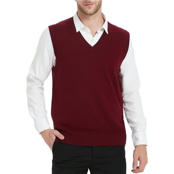 Men’s Cashmere Wool Blend Relax Fit Vest, Burgundy